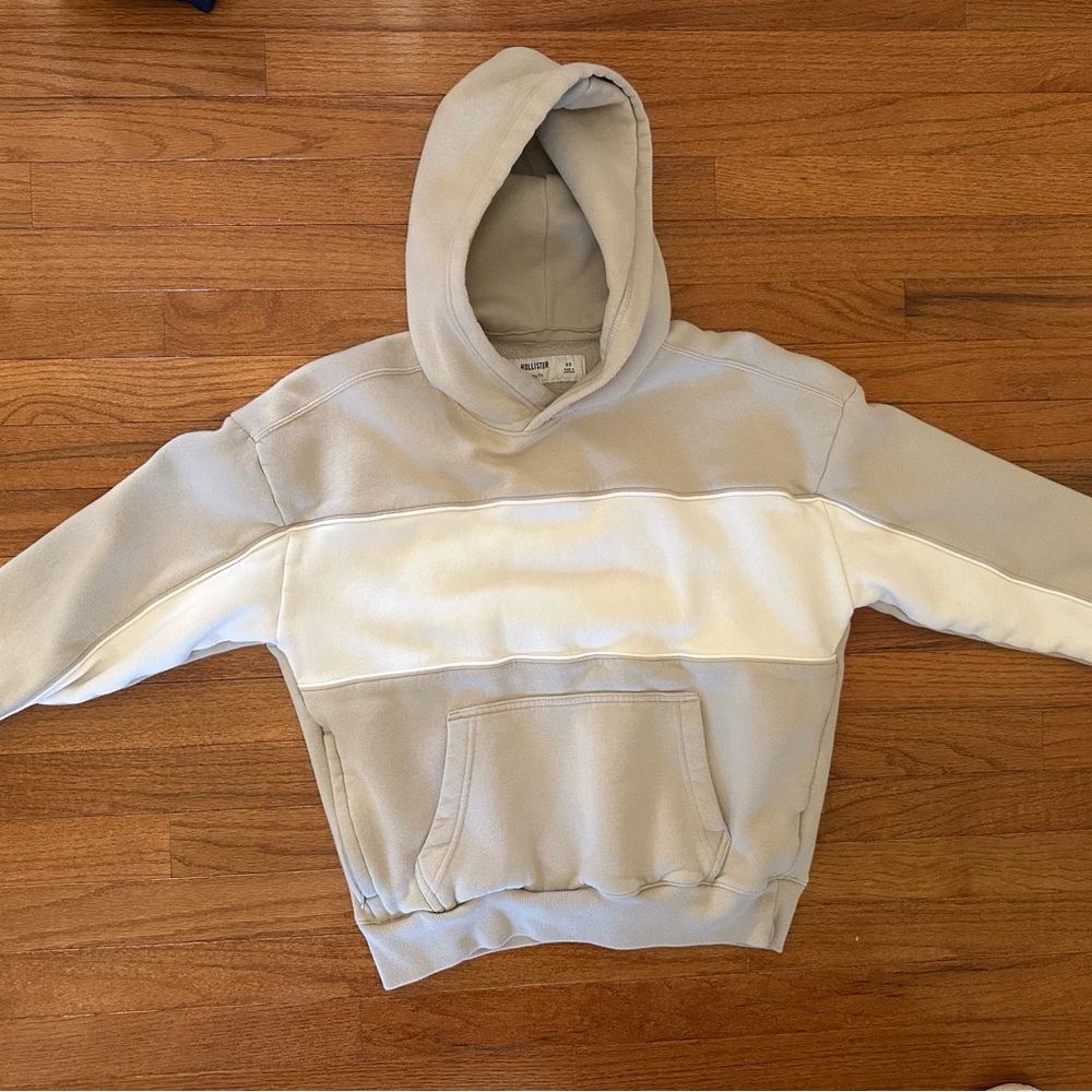 Hollister Men Hoodie - size XS tan with wide stripe; neutral color EUC